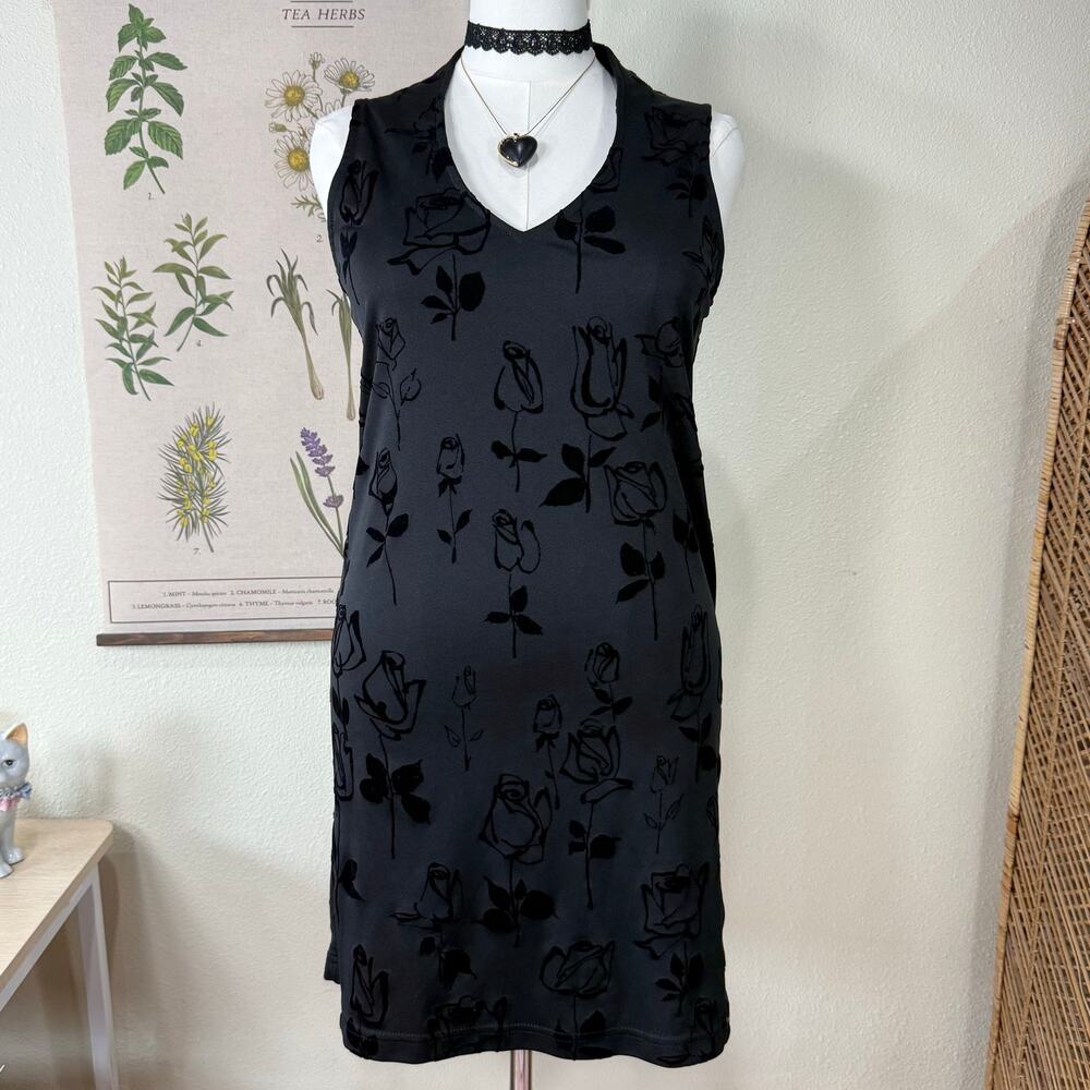 90s Y2k Floral Rose Velvet Dress Romantic Goth Dark Coquette Vamp Whimsigoth M